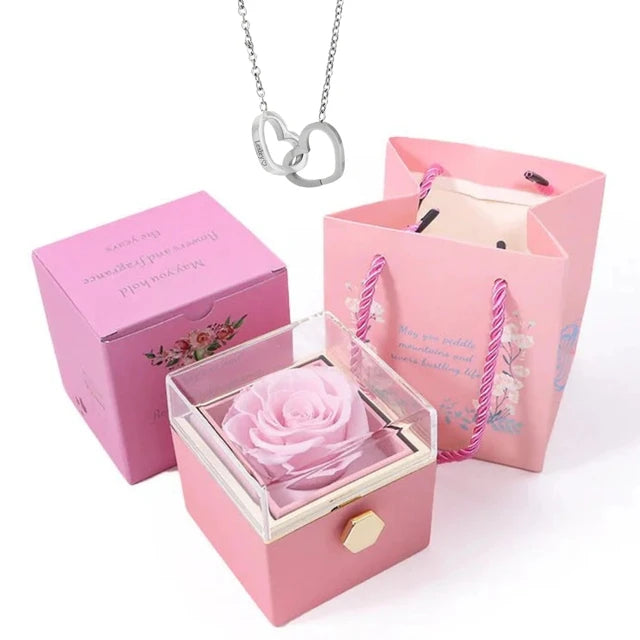 Eternal Rose with Linked Heart Necklace