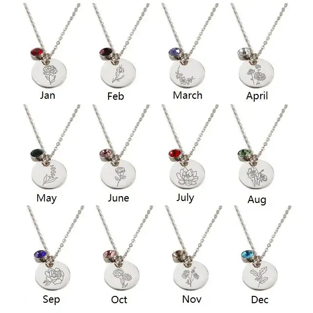 Birth Flower Birthstone Necklace