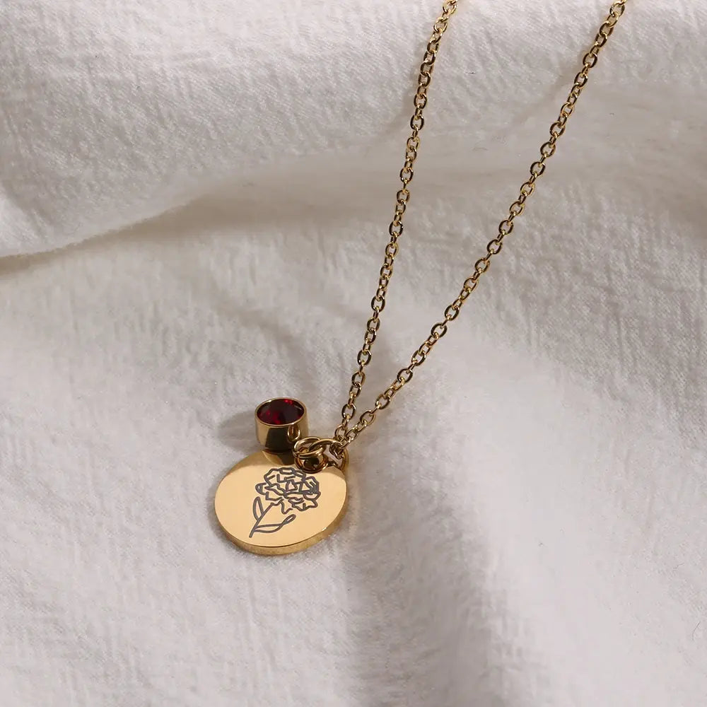 Birth Flower Birthstone Necklace