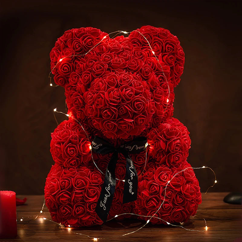 Rose Bear Artificial Flowers with LED Light Gift Box